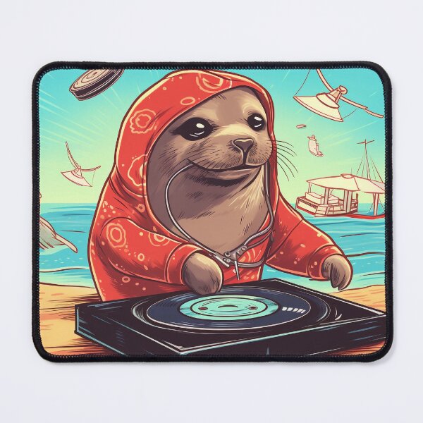 Item preview, DJ Seal in Red Hoodie Spinning Vinyl on the Beach designed and sold by PaintbrushPlace.