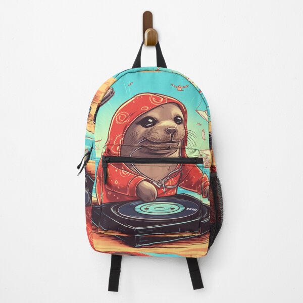 Item preview, DJ Seal in Red Hoodie Spinning Vinyl on the Beach designed and sold by PaintbrushPlace.