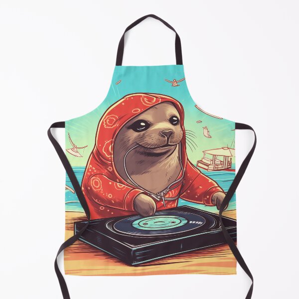 Item preview, DJ Seal in Red Hoodie Spinning Vinyl on the Beach designed and sold by PaintbrushPlace.