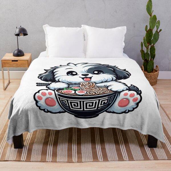 Item preview, Havanese Anime Dog Eating Ramen Noodles designed and sold by doodIllustrate.