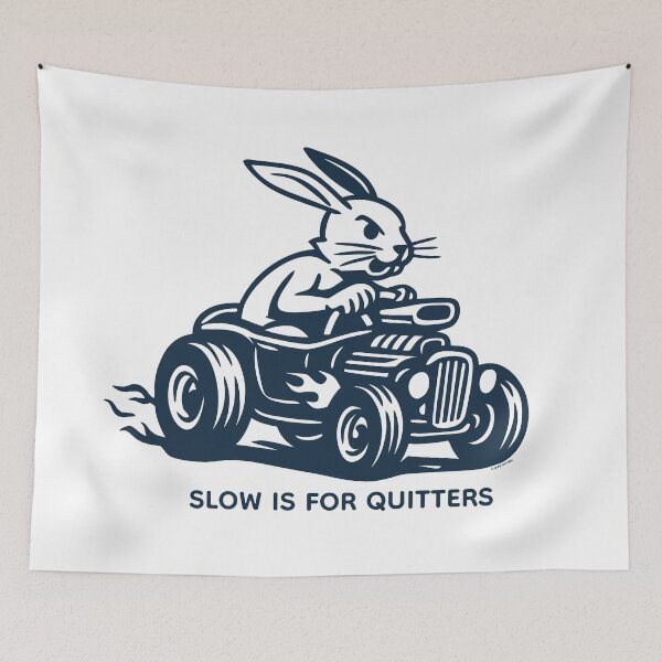 Item preview, Slow Is for Quitters, Funny Hot Rod Bunny Muscle Car Design designed and sold by Automotive Art by Greg.