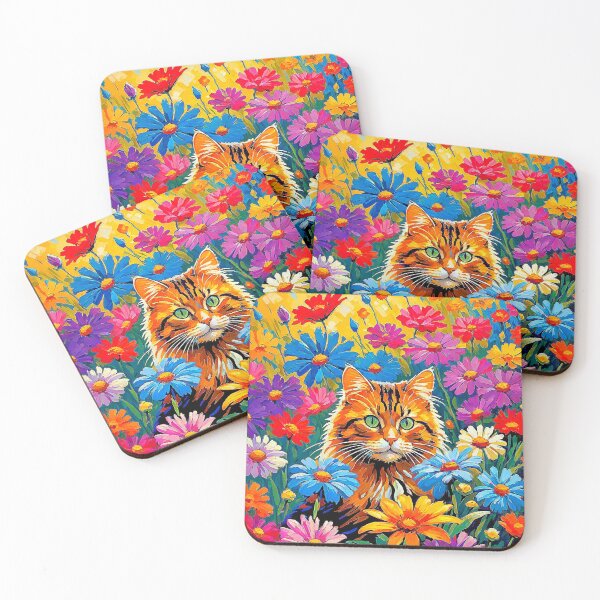 Item preview, Digital Painting of Brown Cat in the middle of a field of flowers. designed and sold by Giulivo Store Graphic.