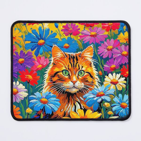 Item preview, Digital Painting of Brown Cat in the middle of a field of flowers. designed and sold by Giulivo Store Graphic.