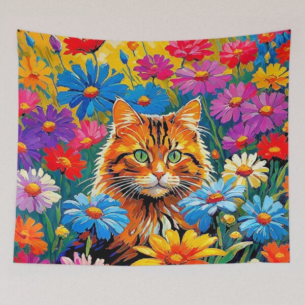 Item preview, Digital Painting of Brown Cat in the middle of a field of flowers. designed and sold by Giulivo Store Graphic.