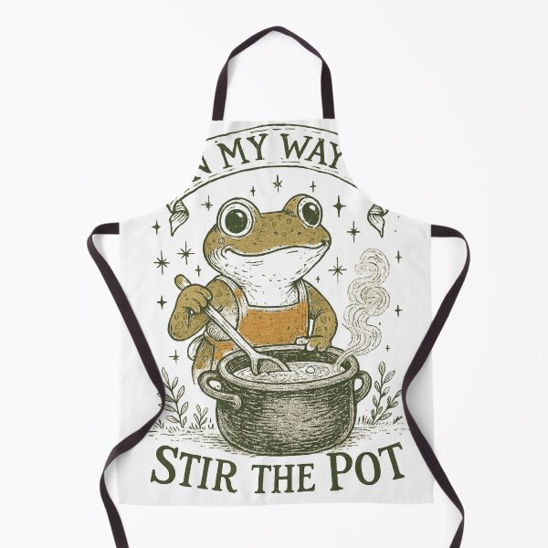Item preview, Whimsical Frog Cooking in Pot with Mischievous Stirring Quote designed and sold by haitrieuic96.