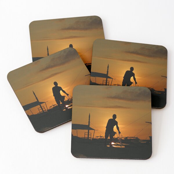 Item preview, Fisherman Silhouette and Boats Docked at the Beach designed and sold by SarahSison.