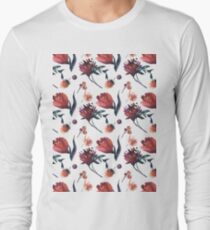 Artistic hand painted orange purple floral tulips pattern Long Sleeve T-Shirt