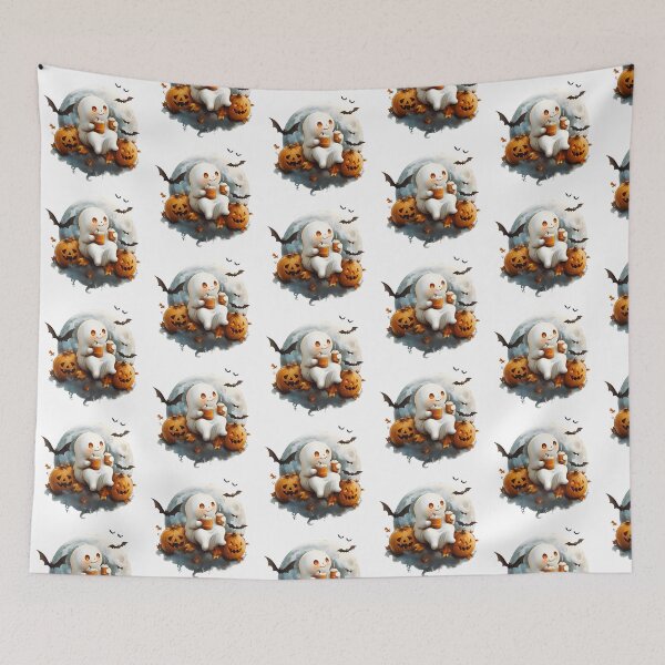 Item preview, Cute Halloween Ghost with Coffee and Pumpkins designed and sold by Mariana Shymkovych.
