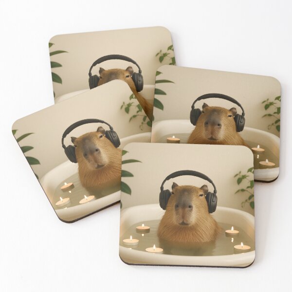 Item preview, Relaxed Capybara in Bathtub with Headphones and Candles designed and sold by SassyArtistry.