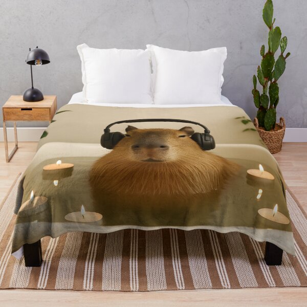 Item preview, Relaxed Capybara in Bathtub with Headphones and Candles designed and sold by SassyArtistry.