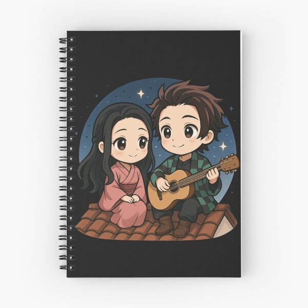 Item preview, Chibi Couple Rooftop Romance Under Stars with Guitar – Cute Night Sky Illustration designed and sold by ColorSplash123.