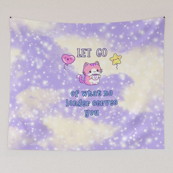 Item preview, Let Go of What No Longer Serves You | Kawaii Cat with Tea | Pastel Mindfulness Design designed and sold by MagicContOasis.