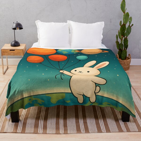 Item preview, Bunny Floating in Space with Planet Balloons designed and sold by SassyArtistry.