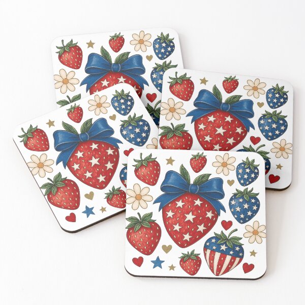 Item preview, USA Patriotic Strawberry Design with Stars and Flowers designed and sold by DuneHaicna.