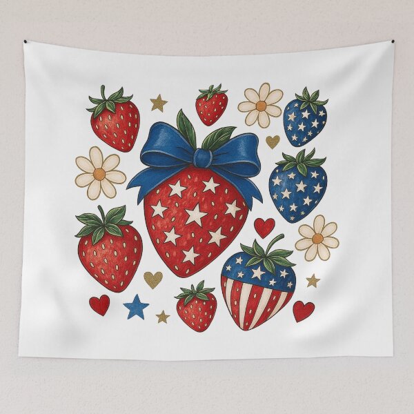 Item preview, USA Patriotic Strawberry Design with Stars and Flowers designed and sold by DuneHaicna.