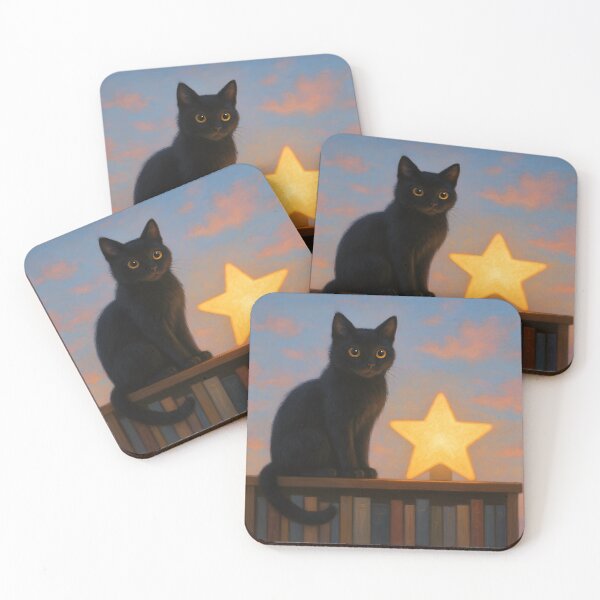 Item preview, Black Cat Watching Sunset with Star Lamp designed and sold by SassyArtistry.