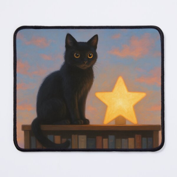Item preview, Black Cat Watching Sunset with Star Lamp designed and sold by SassyArtistry.