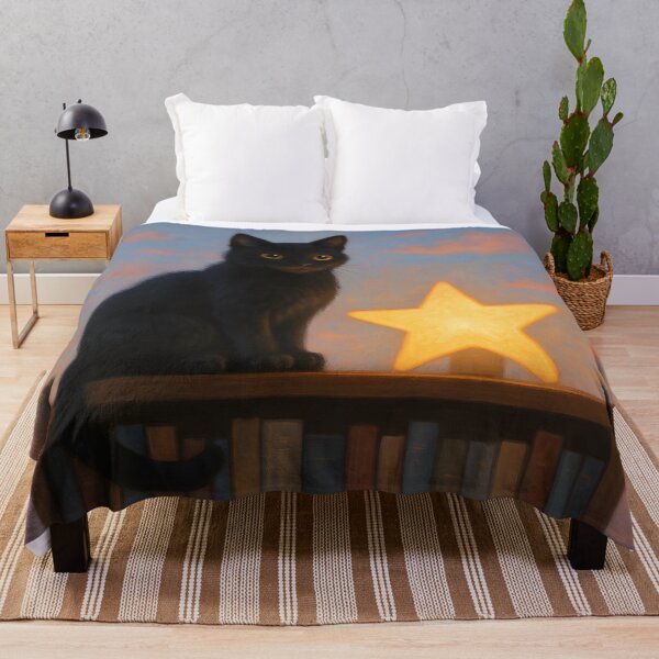 Item preview, Black Cat Watching Sunset with Star Lamp designed and sold by SassyArtistry.