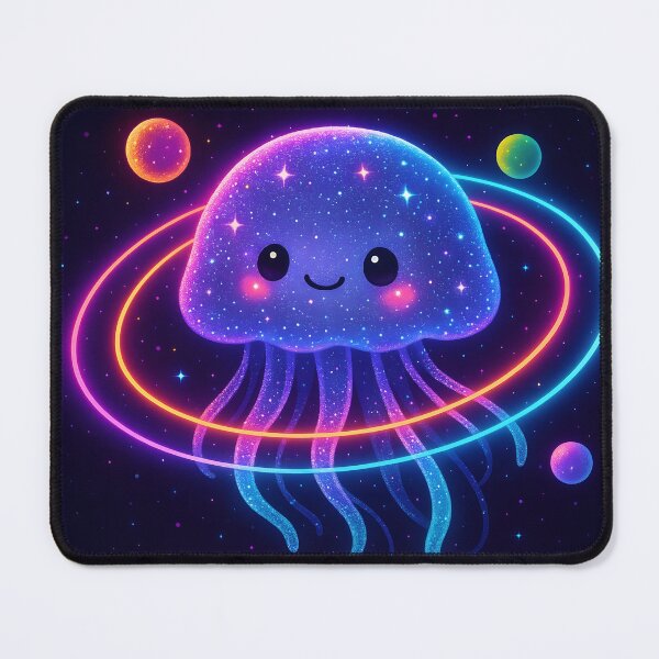 Item preview, Kawaii Jellyfish Floating Through Neon Galaxy designed and sold by SassyArtistry.