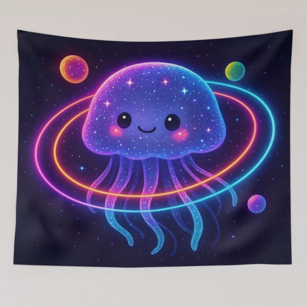 Item preview, Kawaii Jellyfish Floating Through Neon Galaxy designed and sold by SassyArtistry.
