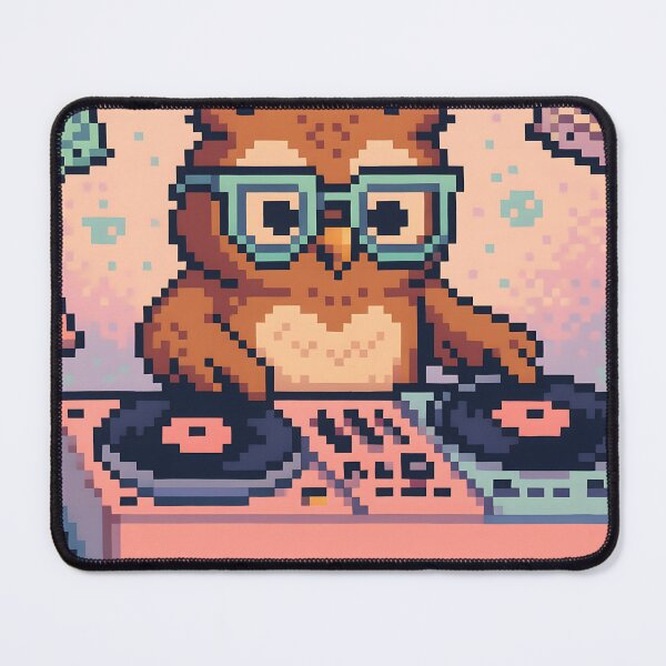 Item preview, Pixel Owl DJ Spinning Vinyl Records designed and sold by SassyArtistry.