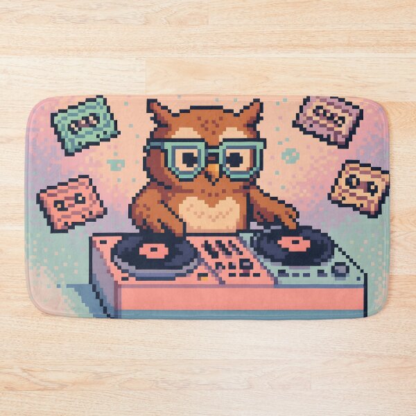 Item preview, Pixel Owl DJ Spinning Vinyl Records designed and sold by SassyArtistry.