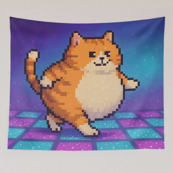 Item preview, Dancing Chubby Cat on Retro Dance Floor designed and sold by SassyArtistry.
