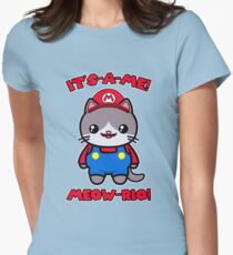 Cat Cute Funny Kawaii Mario Parody Women's Fitted T-Shirt