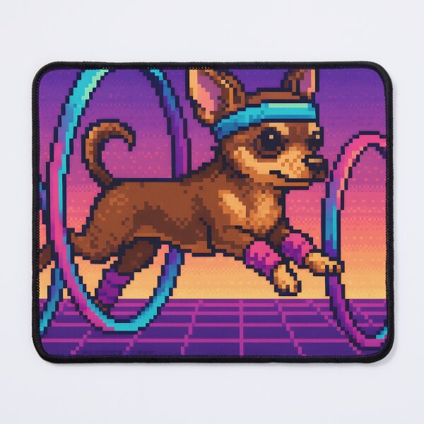 Item preview, Pixel Chihuahua Jumping Through Neon Hoops designed and sold by SassyArtistry.