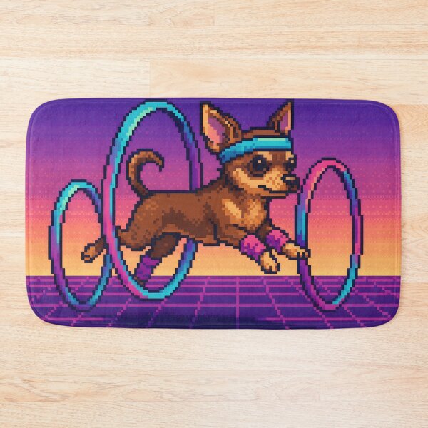 Item preview, Pixel Chihuahua Jumping Through Neon Hoops designed and sold by SassyArtistry.