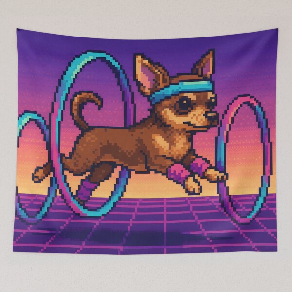 Item preview, Pixel Chihuahua Jumping Through Neon Hoops designed and sold by SassyArtistry.