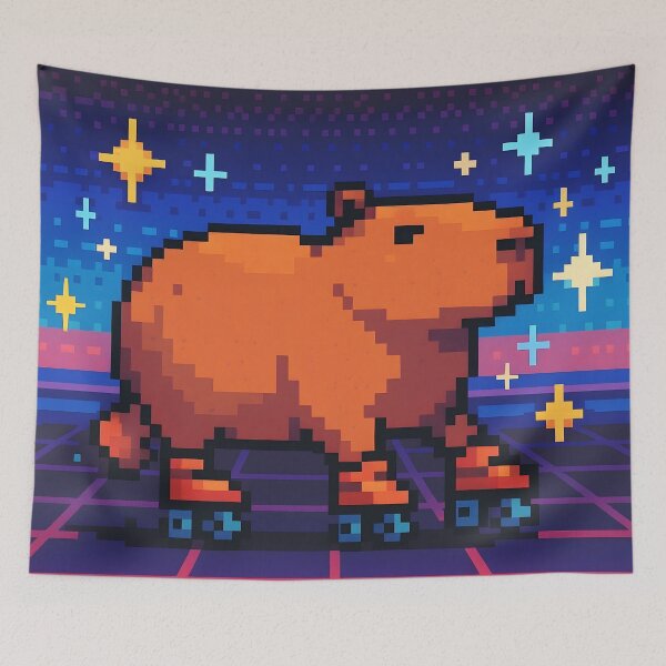 Item preview, Pixel Capybara Skating Through Retro Stars designed and sold by SassyArtistry.