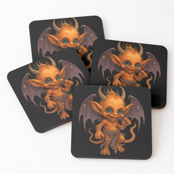 Item preview, Cute Baby Demon Creature with Big Eyes and Moon Wings Fantasy Art designed and sold by Daagath.