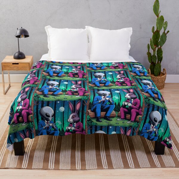 Item preview, an alien and a bunny drinking coffee in the forest designed and sold by Dogandesighn.