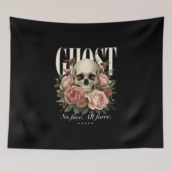 Item preview, “Ghost Skull with Roses and Bees – Dark Aesthetic Floral Streetwear Art” designed and sold by SoulFlex.
