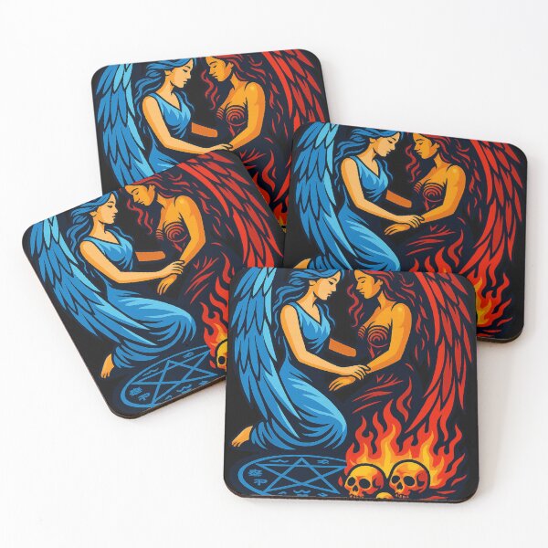 Item preview, Angel and Demon Lovers Symbolic Art – Heaven vs Hell Duality Illustration designed and sold by Daagath.