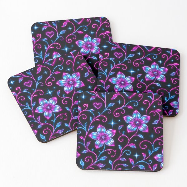 Item preview, Neon Floral Pattern with Hearts and Stars designed and sold by SassyArtistry.