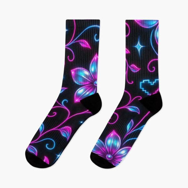Item preview, Neon Floral Pattern with Hearts and Stars designed and sold by SassyArtistry.
