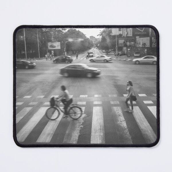 Item preview, Pedestrian Crosswalk with Girl on Bicycle in Skopje – Urban Moment designed and sold by photo-travel.