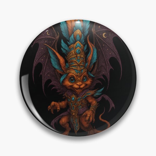 Item preview, Mystic Moon Bat Demon – Cute Fantasy Creature with Turquoise Feather Crown designed and sold by Daagath.