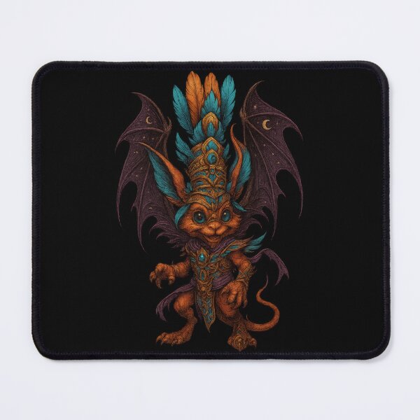 Item preview, Mystic Moon Bat Demon – Cute Fantasy Creature with Turquoise Feather Crown designed and sold by Daagath.