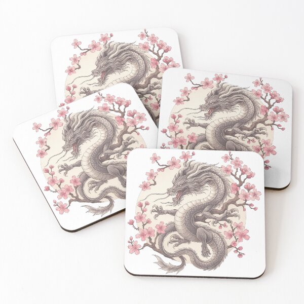 Item preview, Cherry Blossom Dragon Art - Mythical Asian Ink Illustration designed and sold by ArtfulWeave.