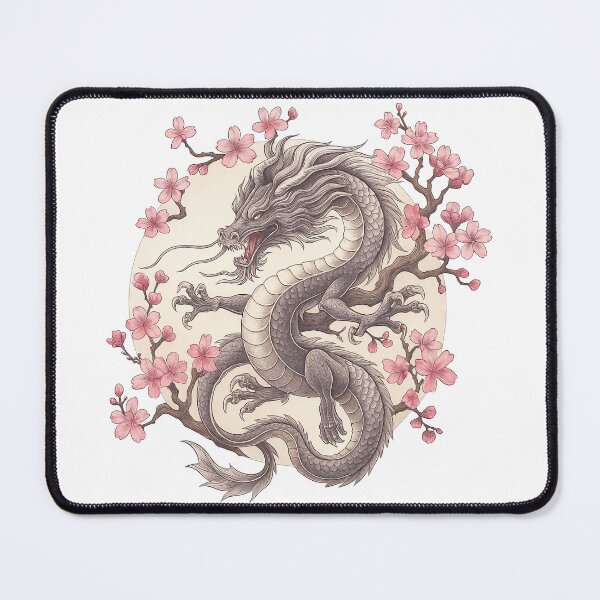 Item preview, Cherry Blossom Dragon Art - Mythical Asian Ink Illustration designed and sold by ArtfulWeave.