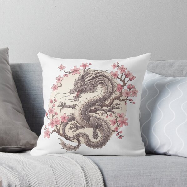 Item preview, Cherry Blossom Dragon Art - Mythical Asian Ink Illustration designed and sold by ArtfulWeave.