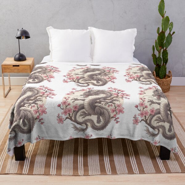 Item preview, Cherry Blossom Dragon Art - Mythical Asian Ink Illustration designed and sold by ArtfulWeave.