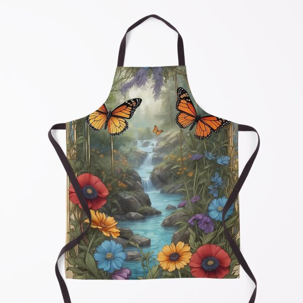 Artikelvorschau, Ruhige Wasserlandschaft mit Schmetterlingen und Blumen in einem kunstvollen Rahmen entworfen und verkauft von HolaJosephina.