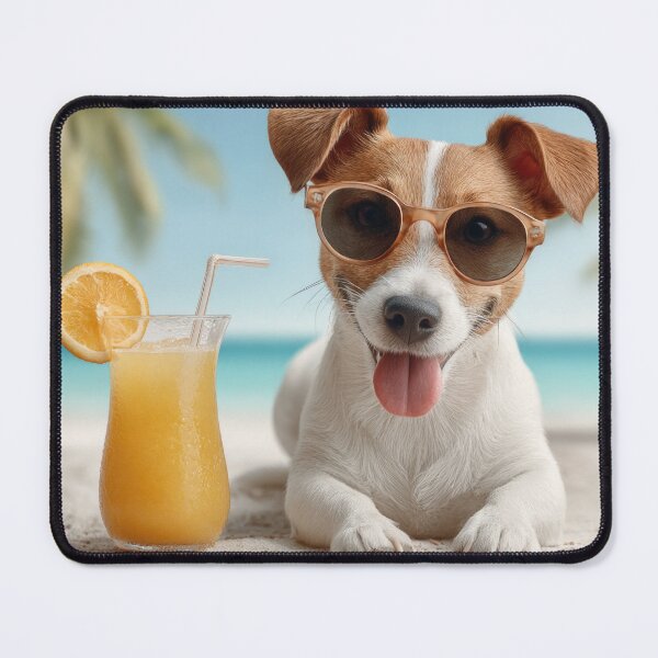 Item preview, Jack Russell Terrier in sunglasses with a cocktail on the beach.	 designed and sold by Valentinian.