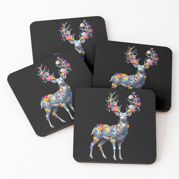 Item preview, Cybernetic Deer Adorned with Vibrant Flowers designed and sold by Dailyprintstyle.