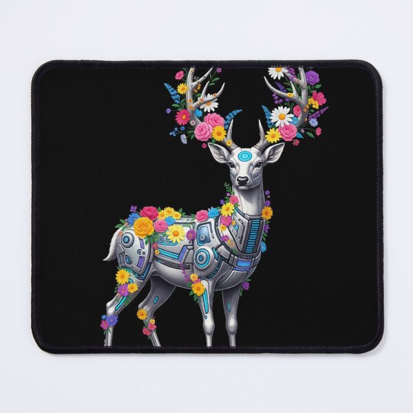 Item preview, Cybernetic Deer Adorned with Vibrant Flowers designed and sold by Dailyprintstyle.