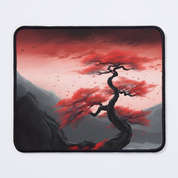 Item preview, Twisted Red Tree on Mountain Ridge – Dark Fantasy Minimal Landscape designed and sold by Nalinthip.